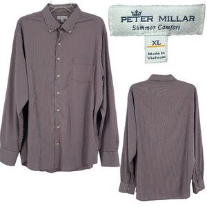 Peter Millar Summer Comfort Button Up Long Sleeve Shirt Mens XL Red Check Preppy